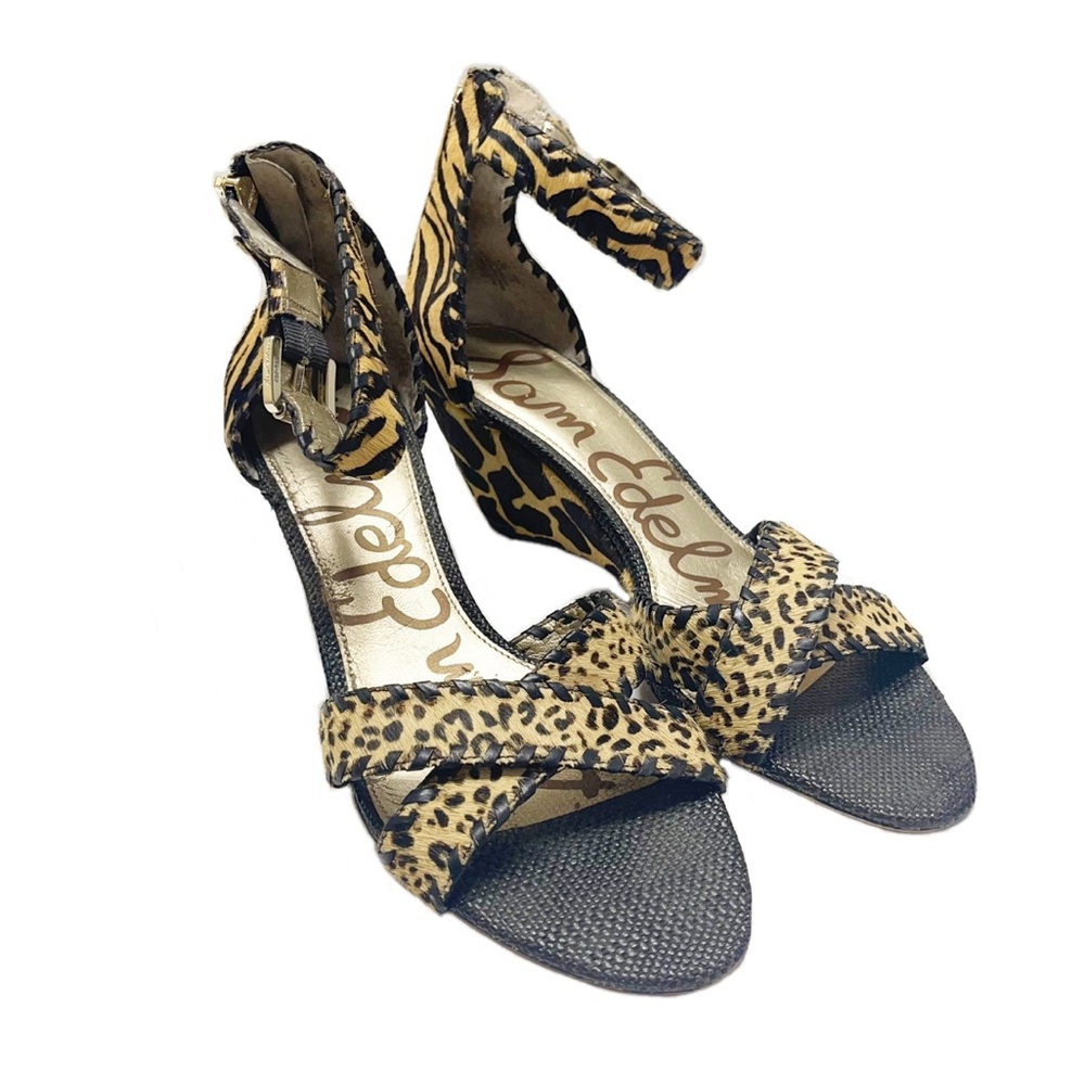 Sam Edelman Silvia Leather Calf Hair Wedge Sandals Mixed Animal Print Sz 9.5